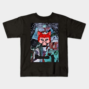 Mysterious Male Character with Animal Mask in a Blue-themed Night Kids T-Shirt